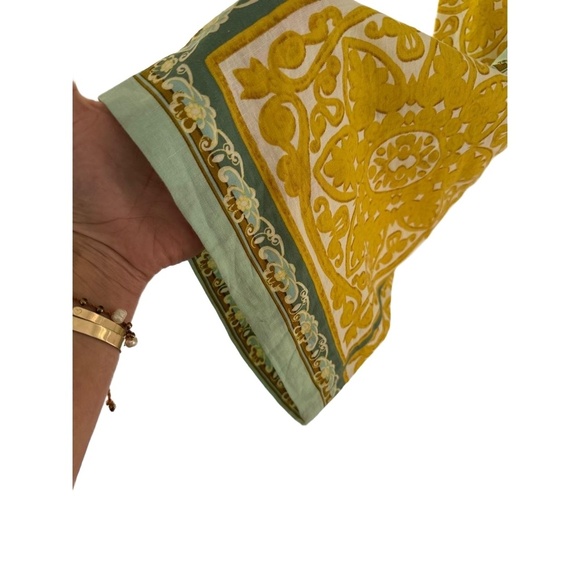 Zara Mustard Yellow Gold Teal Baroque Patterned Trousers size XS - Picture 4 of 11